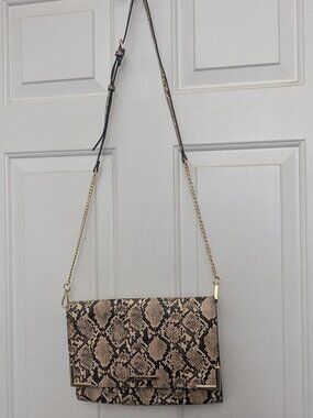 Steve Madden Women's Large Snakeskin print Crossbody Bag Brown